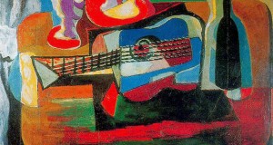 Пабло Пикассо «Бокал, букет, гитара и бутылка»