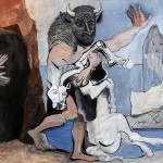 Пабло Пикассо «Минотавр с мертвой лошадью у пещеры перед девушкой в вуали»