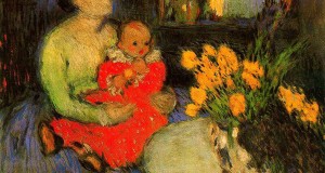 Пабло Пикассо «Мать и ребенок за букетом цветов»